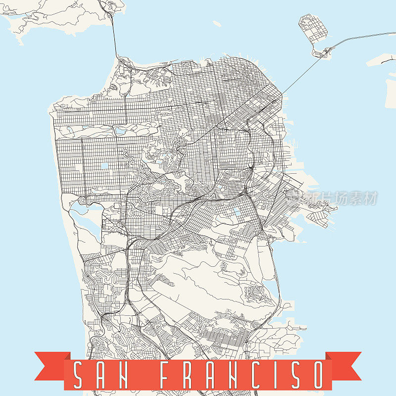 旧金山，加利福尼亚矢量地图
