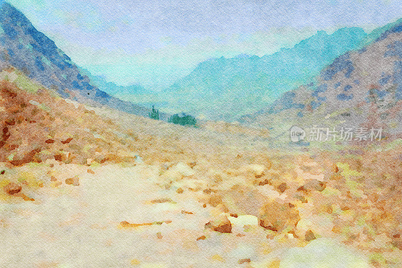 水彩画的山沙漠埃及景观