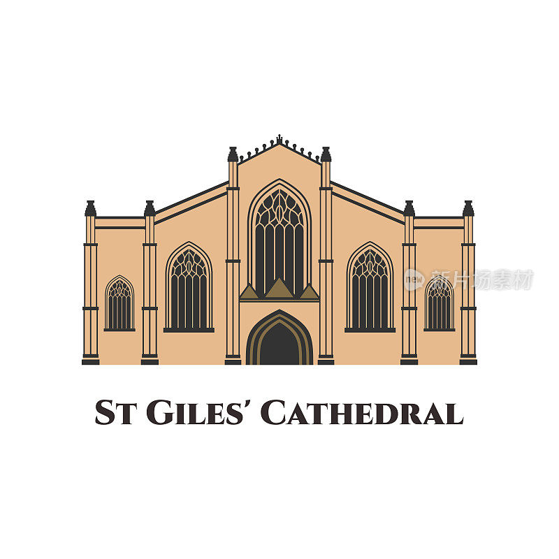 爱丁堡圣吉尔斯大教堂平面矢量设计。爱丁堡大教堂位于苏格兰首都的心脏地带。有令人惊叹的拱形天花板，是欣赏真正历史的好地方
