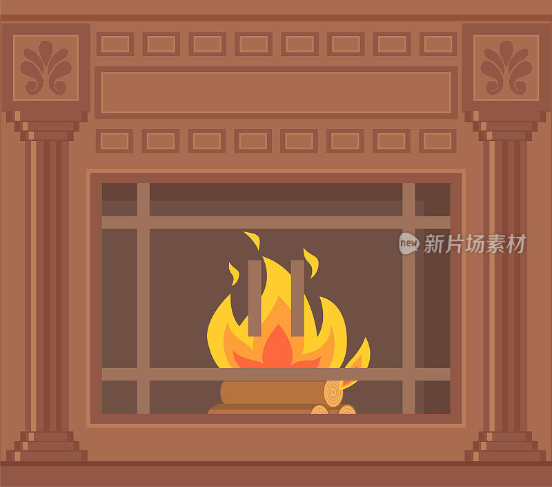 豪华的棕色壁炉与装饰装饰