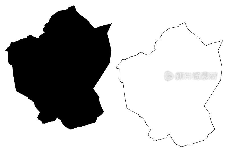 杰法市(阿尔及利亚人民民主共和国，杰法省)地图矢量图，手绘杰法市地图