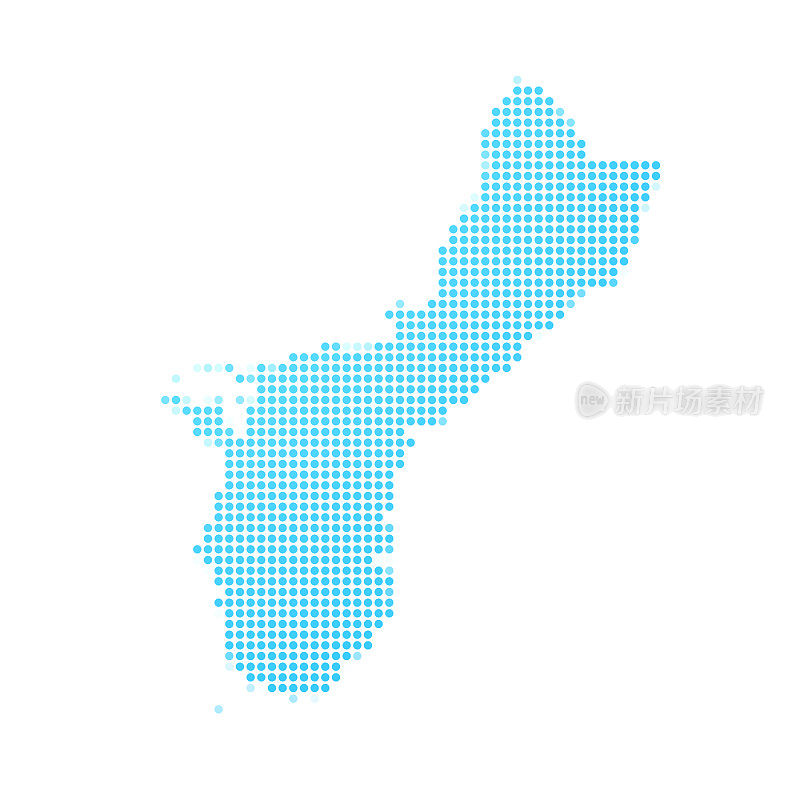 关岛地图在白色背景上的蓝点
