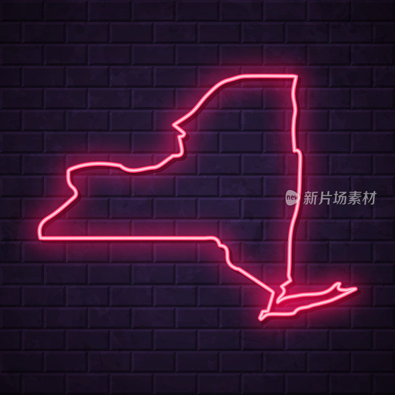 纽约地图-砖墙背景上发光的霓虹灯