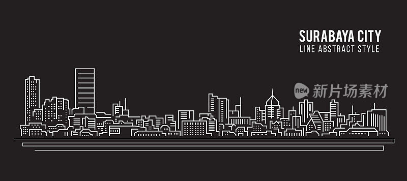 城市景观建筑线条艺术矢量插图设计-泗水市