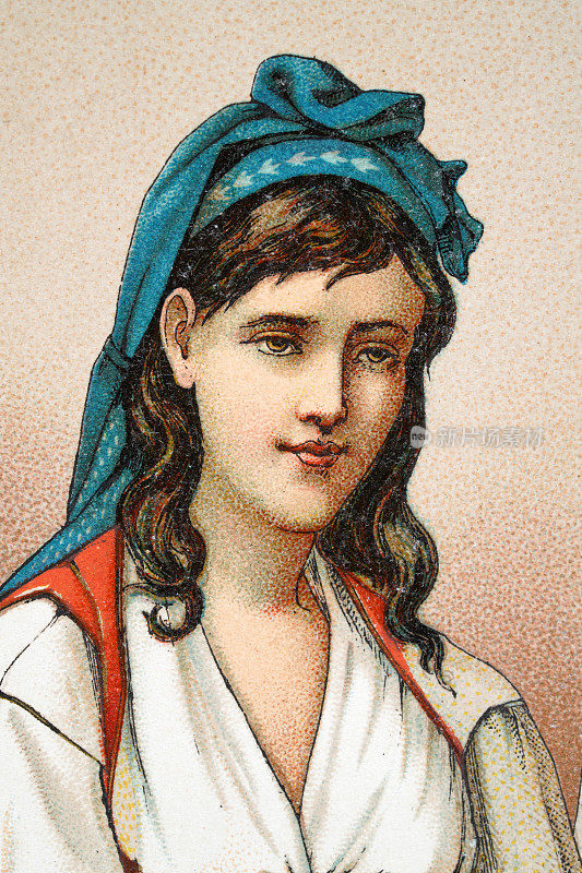 一名阿尔及利亚妇女的肖像，头巾，19世纪