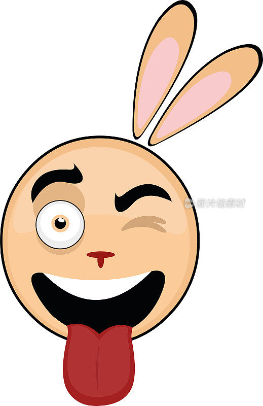 矢量插图卡通兔的头与眨眼和伸出他的舌头与他的嘴张开快乐的表情