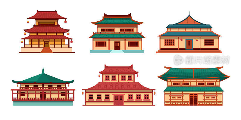 传统的中国建筑，亚洲建筑唐人街。有宝塔、寺庙、房子的中国小镇。中国城城地标景观，日本建筑建筑宫殿宝塔
