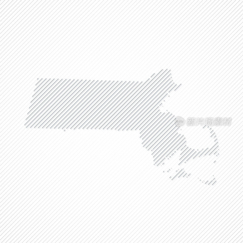 马萨诸塞州地图，白色背景上的线条设计