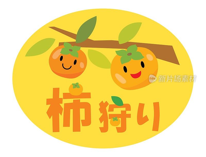 日本的柿子采摘插图字。