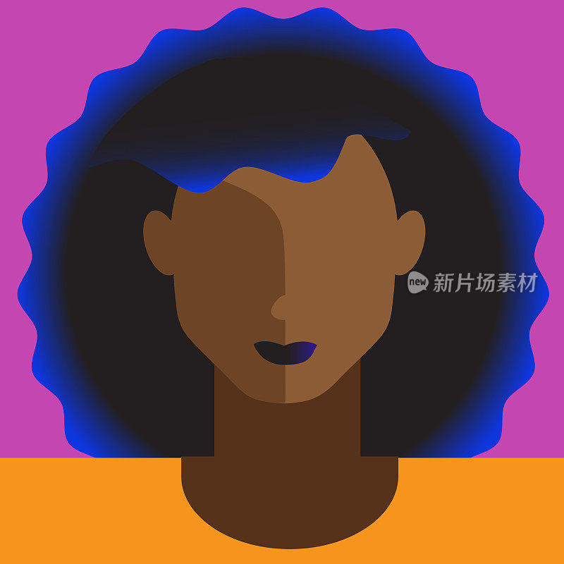 抽象成年非洲裔美国女性化身图标在现代充满活力的平面色彩