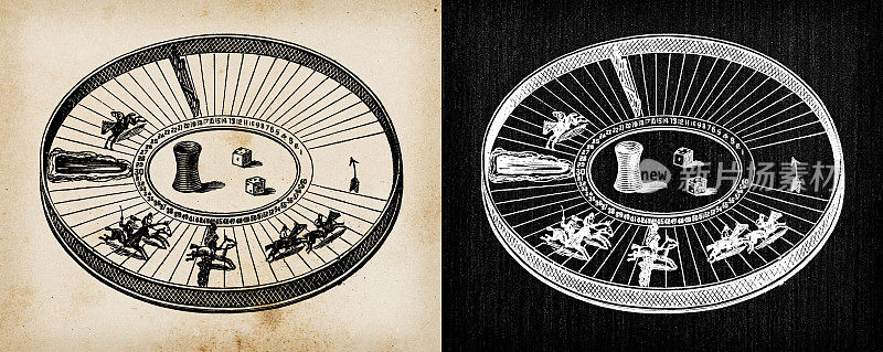 玩具、游戏和娱乐的古董插图:竞赛游戏