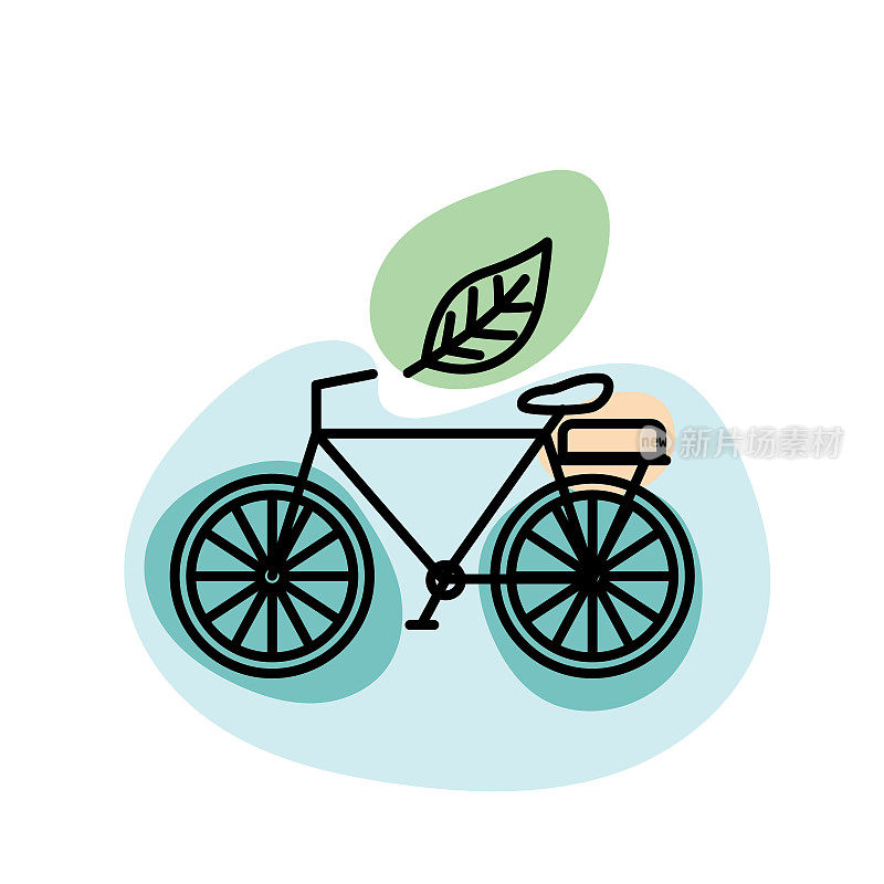 树叶自行车-环境细线图标