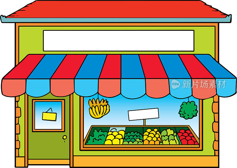 当地果蔬店。在白色背景上的平面孤立矢量插图