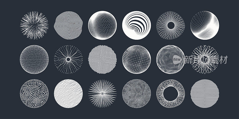 由许多点或线组成的球体。抽象的设计元素。三维矢量插图的科学，教育或医学。