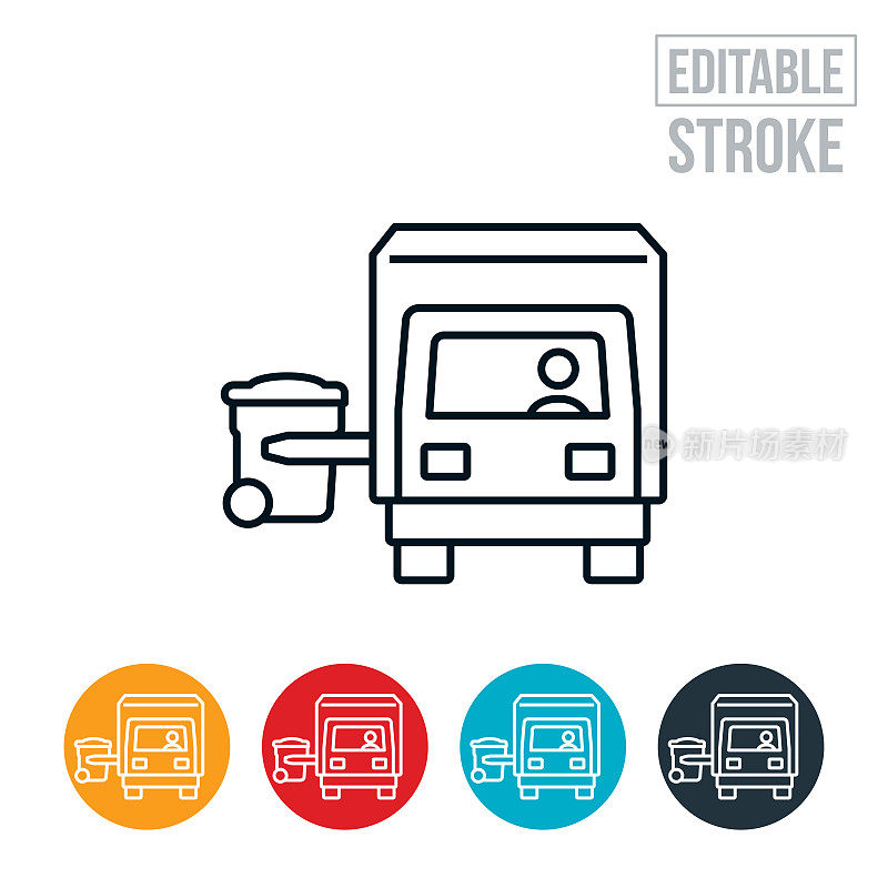 垃圾车拾取垃圾细线图标-可编辑的笔画