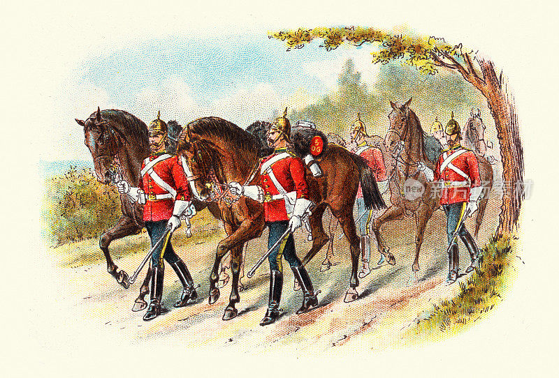 维多利亚时代的英国军队，重型骑兵在遛马，军事史，19世纪90年代