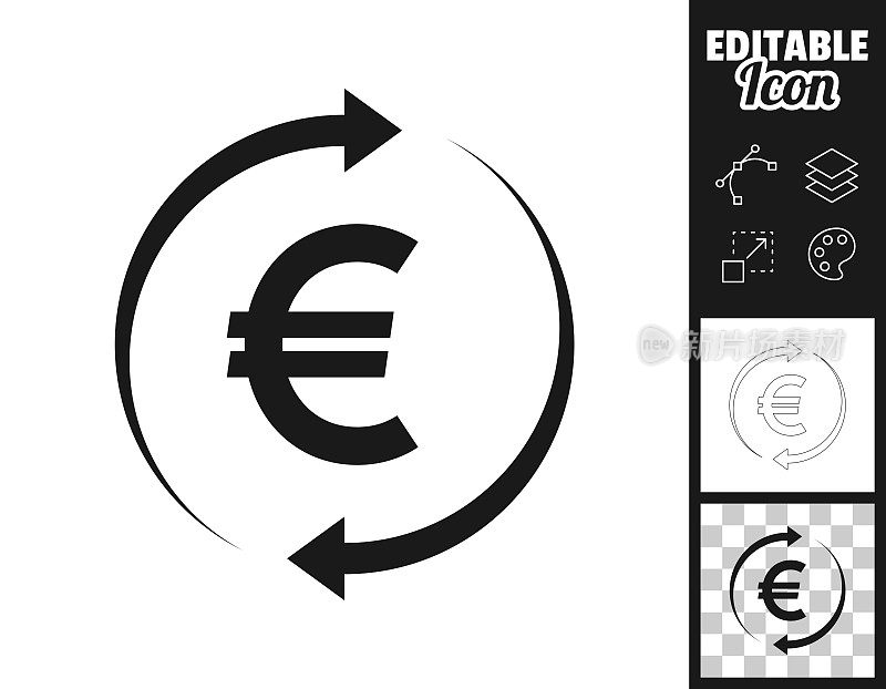 兑换和转账欧元。图标设计。轻松地编辑