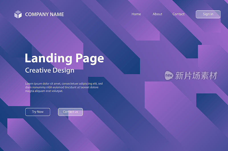 登陆页模板-抽象设计与几何形状-潮流紫色梯度