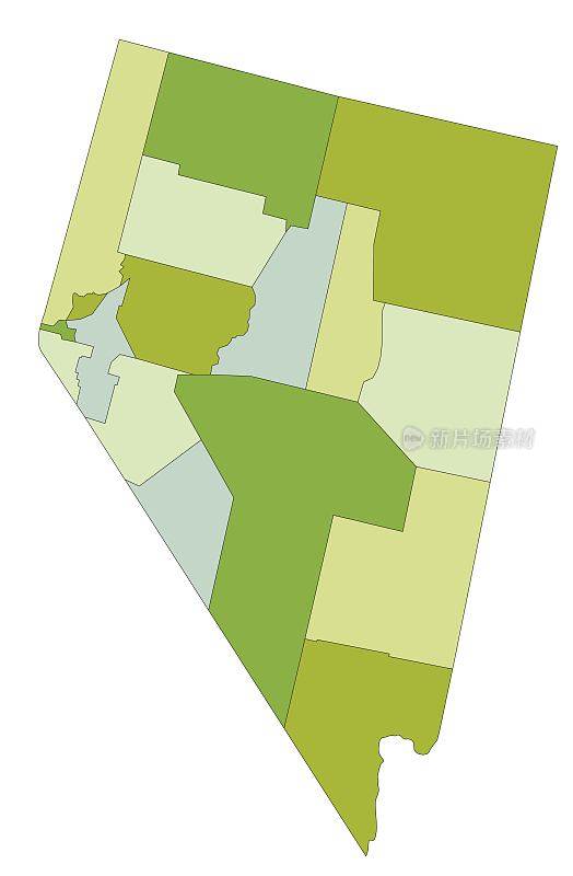 高度详细的可编辑的政治地图与分离的层。内华达州。