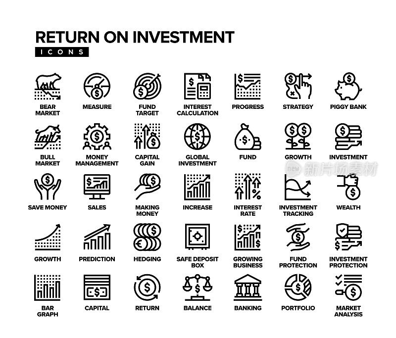 投资回报线图标集