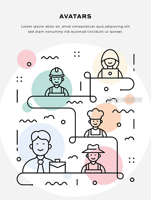 细线插图的头像海报,传单,网页横幅模板