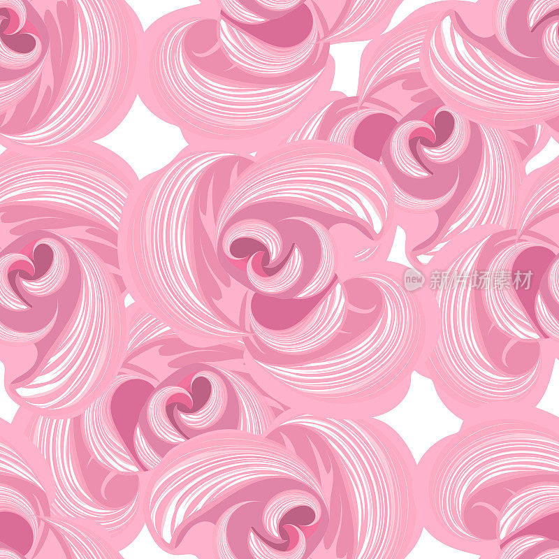 矢量无缝花卉图案的风格化的玫瑰隔离在白色背景。粉红色的花朵特写。