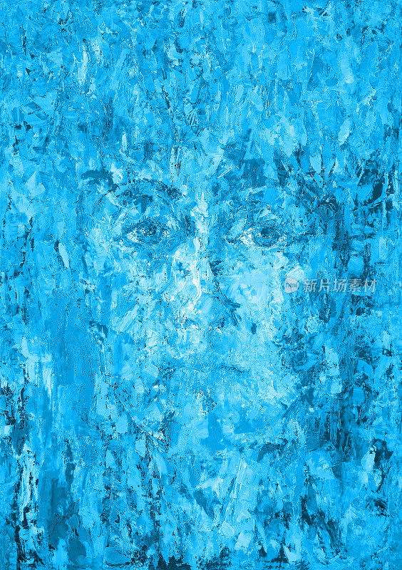 以蓝色霜为背景的女性插画油画肖像