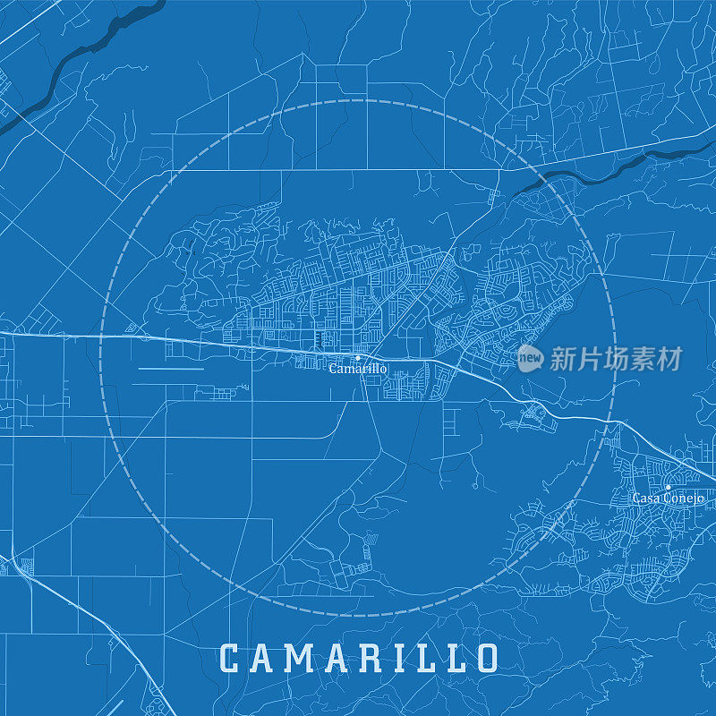 卡马里奥加州城市矢量道路地图蓝色文本