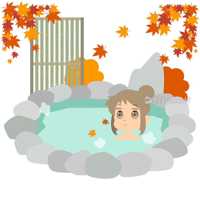 一个漂亮女人独自沐浴在温泉里的插图