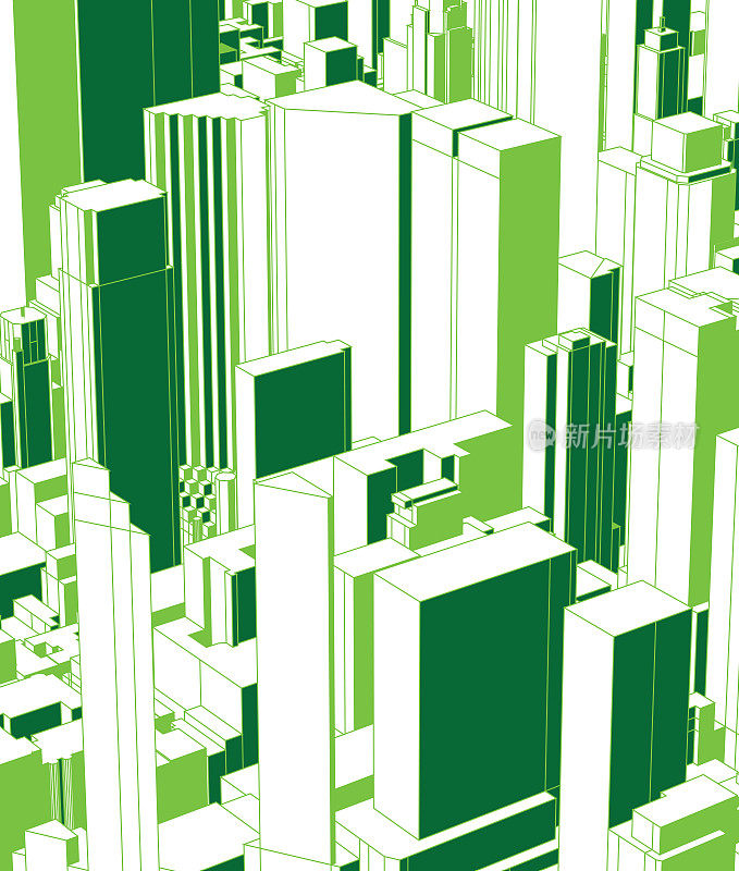 绿色几何风格的城市建筑结构招贴