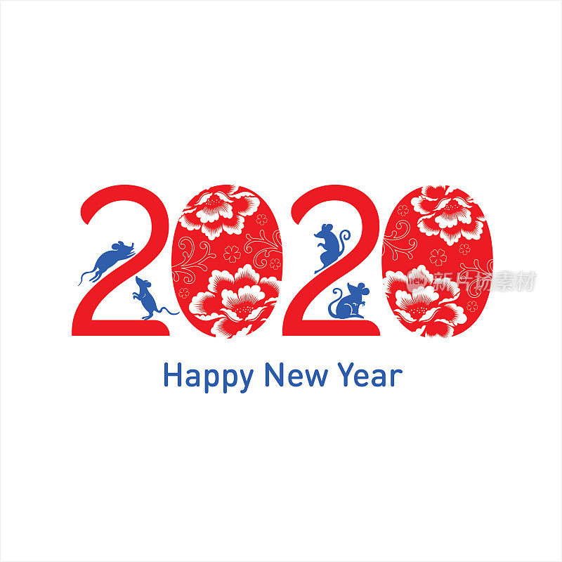 鼠剪纸，鼠年，2020，新年快乐，中国新年