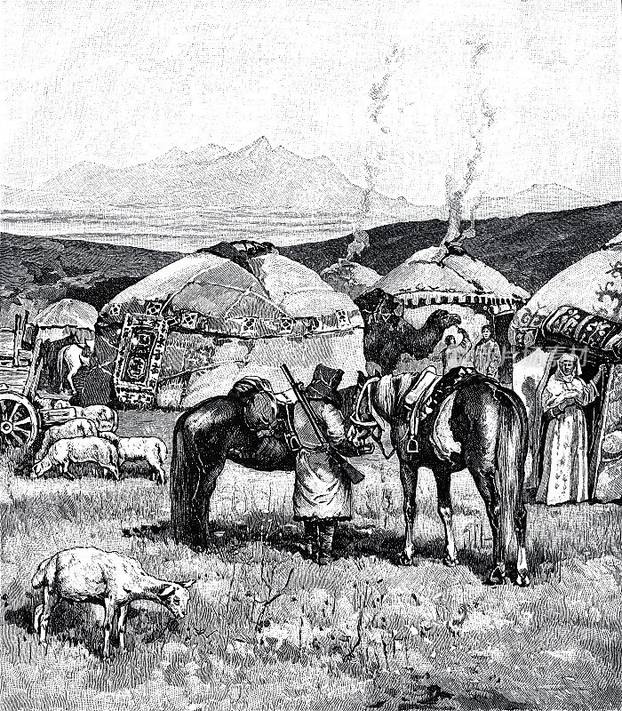 吉尔吉斯斯坦大草原上的帐篷