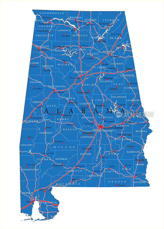 阿拉巴马州政治地图
