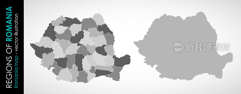 罗马尼亚和灰色地区矢量地图