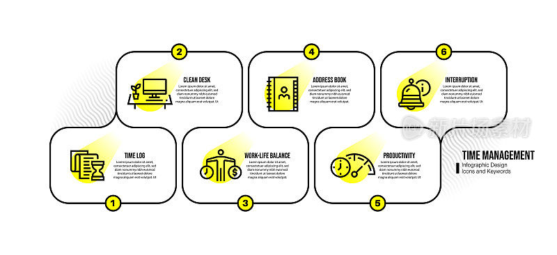 信息图表设计模板与时间管理关键字和图标