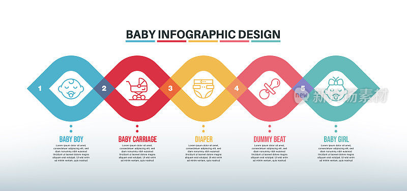 信息图表设计模板与婴儿关键字和图标