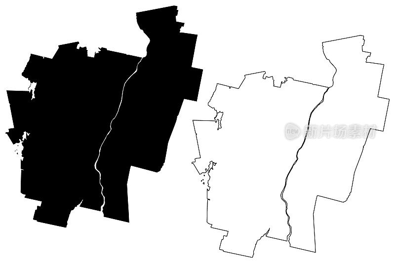 缅因州肯纳贝克县(美国缅因州肯纳贝克县，美国，美国)地图矢量插图，肯纳贝克教区示意图