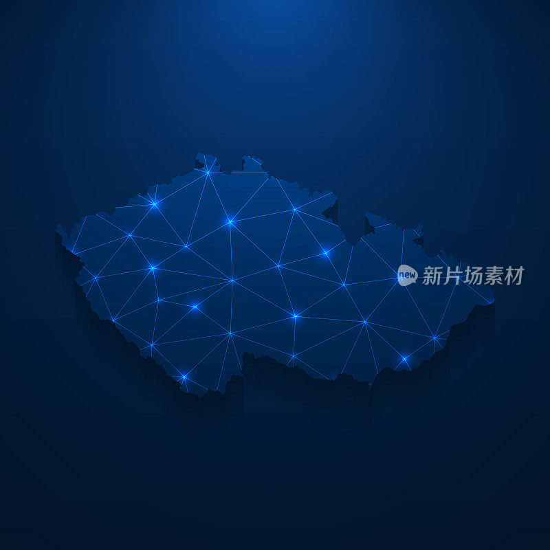 捷克共和国地图网络-明亮的网格在深蓝色的背景