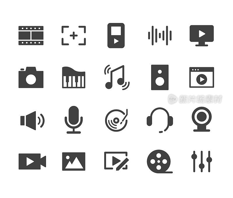 视频，图片和音乐图标-经典系列
