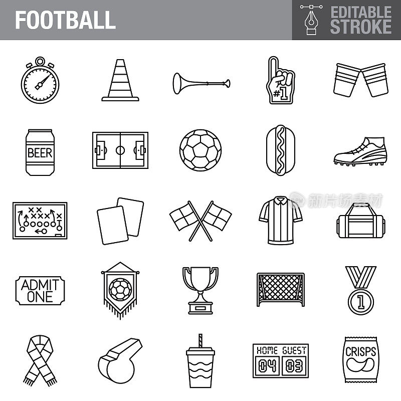 足球(足球)可编辑的描边图标设置