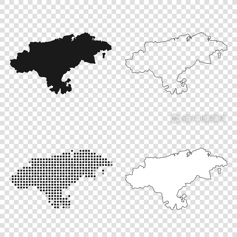 Cantabria地图设计-黑色，轮廓，马赛克和白色