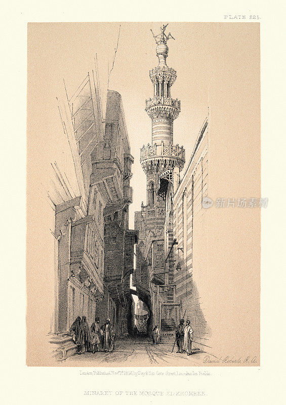清真寺的宣礼塔，开罗，埃及，19世纪