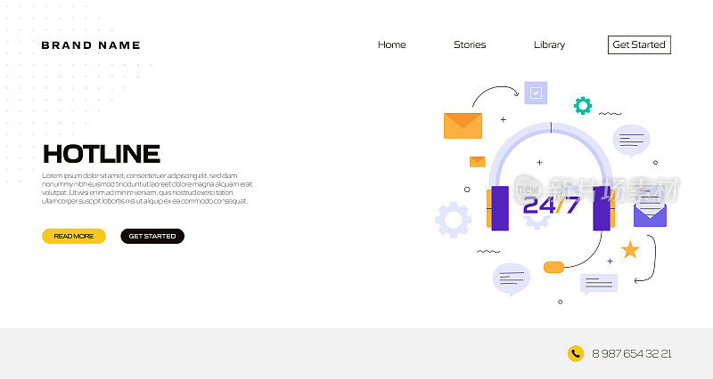 热线概念矢量插图登陆页模板，网站横幅，广告和营销材料，在线广告，业务演示等。