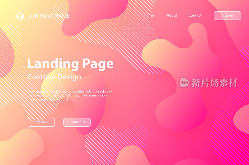 登陆页模板-粉红色渐变背景上流体形状的抽象设计