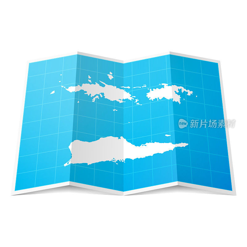 美属维尔京群岛地图折叠，孤立在白色背景上