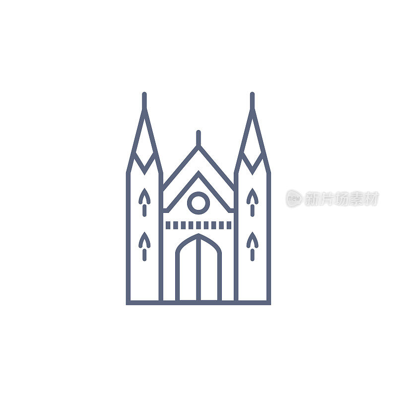 大教堂线图标-天主教教堂简单的线性象形图上的白色背景。矢量图
