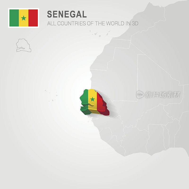 塞内加尔在灰色地图上。