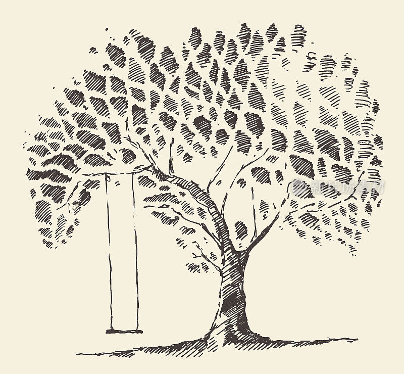浪漫的插画树摆动手绘素描