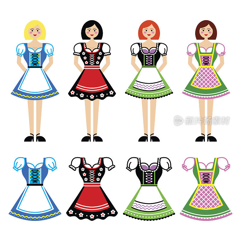 德国和奥地利穿着传统连衣裙的妇女