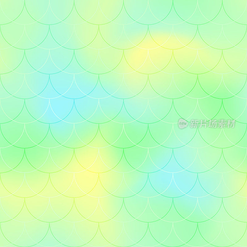 绿色黄色美人鱼缩放矢量背景。柔和的彩虹色的背景。鱼鳞图案。